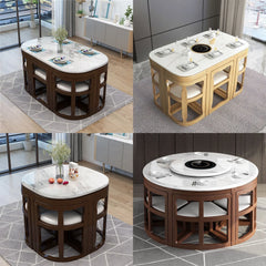 */ Modern Square Marble Top Complete Dining Table Set Of 4 Or 6 Chairs For Home Use