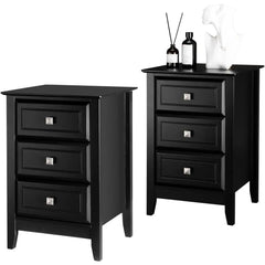 Upgraded 3 Drawers Night Stands for Bedrooms Set of 2, Wooden Black Nightstand Stylish, Modern Bed Side Table/Night Stand for Sm