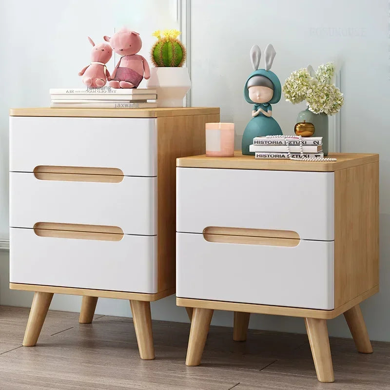 Nordic Solid Wood Apartment Children's Bedside Tables Bedroom Living Room Locker Dormitory Study Kids Storage Cabinets