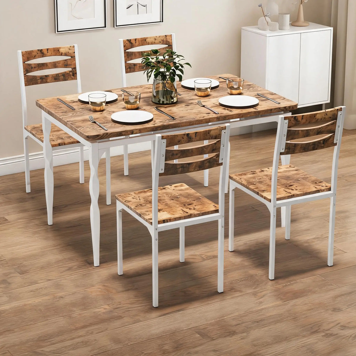 5 Piece Dining Table Set Dining Table And Chairs For 4 Kitchen Table With Spiral Legs For Small Spaces Dining Room Apartment