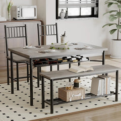 Dining Table Set For 4 With Bench And 2 Chairs 2-Tier Storage Shelf Space-Saving Kitchen Table For Breakfast Nooks Small Apartments