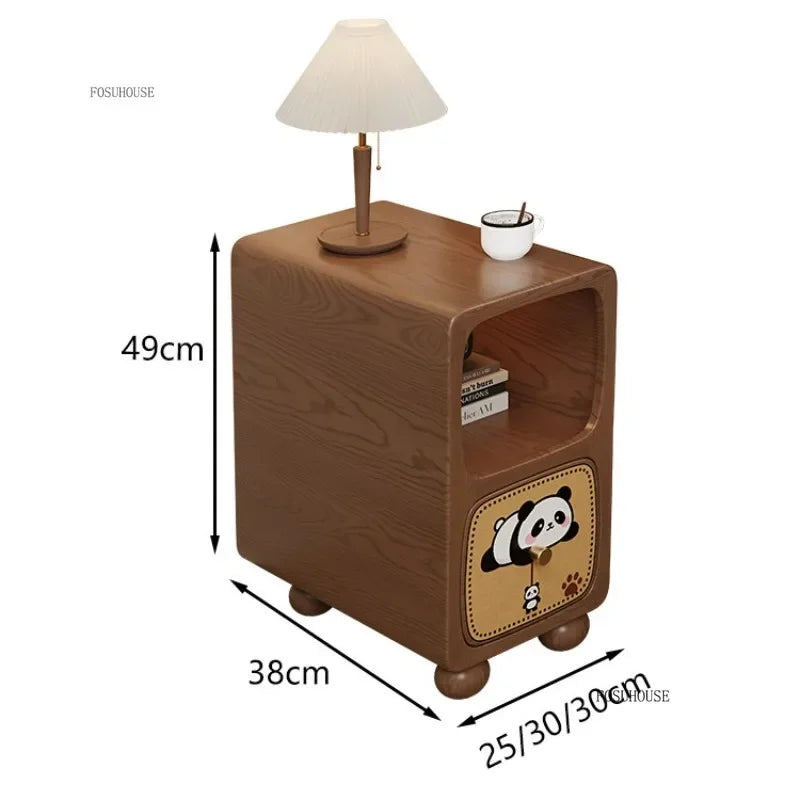 Cartoon Panda Solid Wood Children's Nightstands for Home Child's Bedside Tables Narrow Kid's Bedside Cabinets Children Furniture
