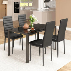 Modern 5 Piece Dining Table Set with Tempered Glass Top and 4 Chairs for Kitchen Living Room Black