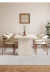 Any Size Custom Mid Century Retro Travertine Dining Set Solid Wood Upholstered Chairs Stable Load Family Home Dining Furniture