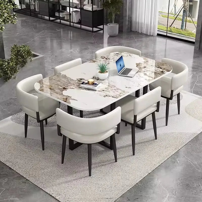 -+Hot Selling Modern Extendable Dining Room Set 1 Table And 6 Chairs For House Restaurant Bar Office Apartment Luxury Furniture