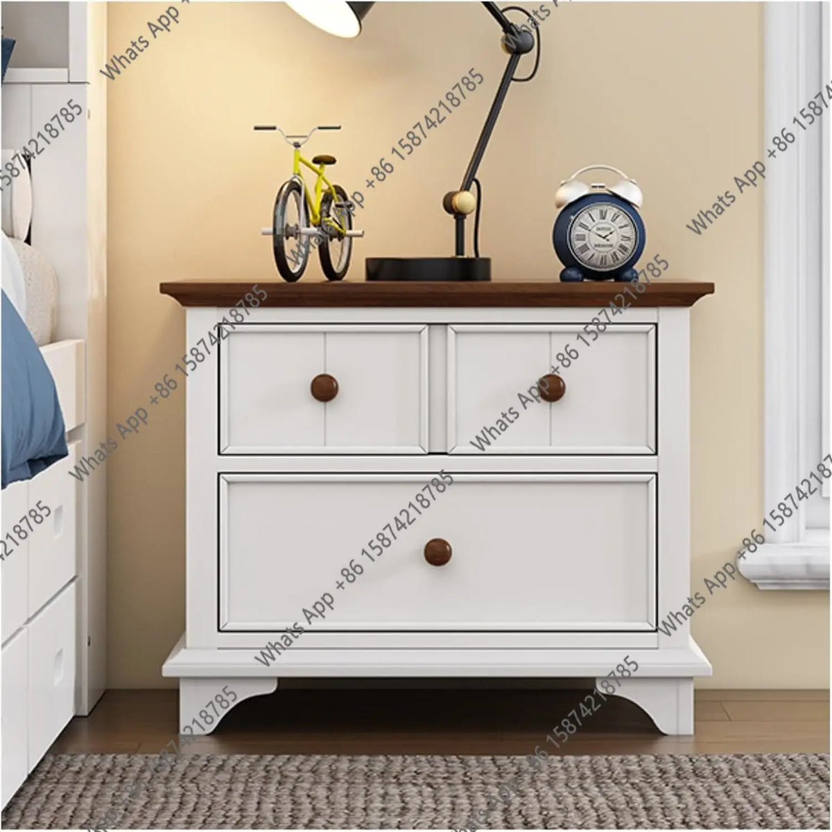 AZ Two-Drawer Nightstand Kids Night Stand End Side Table for Bedroom, Living Room, Kids' Room, White+Walnut