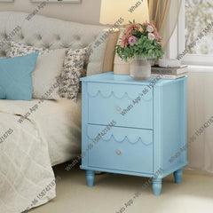 AZ Blue Kids Nightstand,Kids Bedside Table,Night Side Table,2 Drawers Night Stand,Scalloped End Tables Bedroom,Cute Nightstand