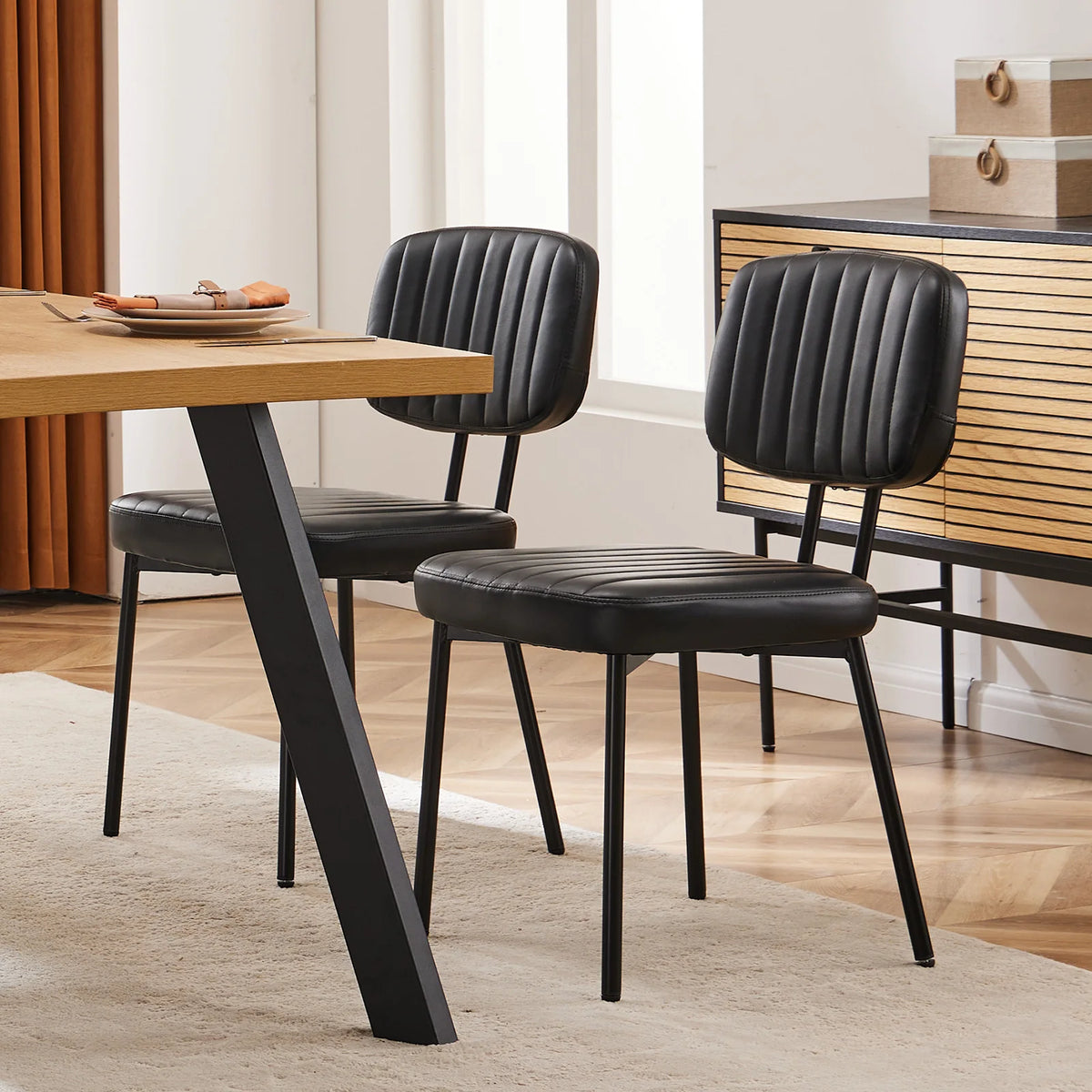 JHK Faux Leather Modern Dining Chairs Set of 2 Ergonomic Lumbar Support Foam Sponge Cushion Seat and Metal Legs for Kitchen